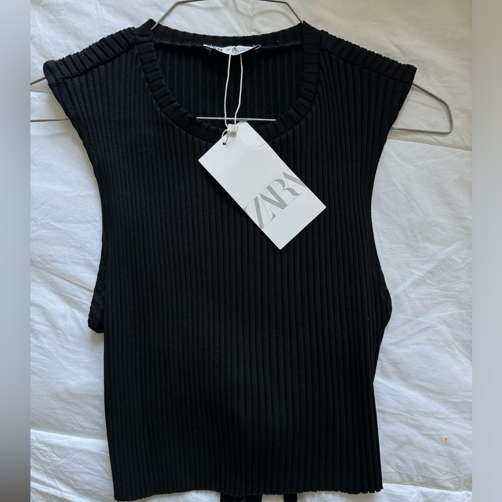 Zara black open back top